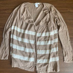 Design History Brown & White Striped Buttonless Sweater Cardigan Wrap Small